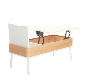 pad coffee table storage 300x278 - Coffee Tables with Pull Up Table Top Offer Space In A Living Room