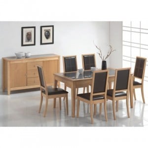 Bring more functionality to your dining room by buying an extendable oak dining table with six chairs
