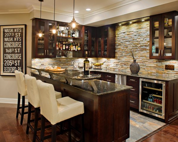 wet bar ideas for basement Home Bar Traditional with dark wood cabinets glass front e1493905658993 - Home Bar Table of Your Dreams: Top Trends For 2017